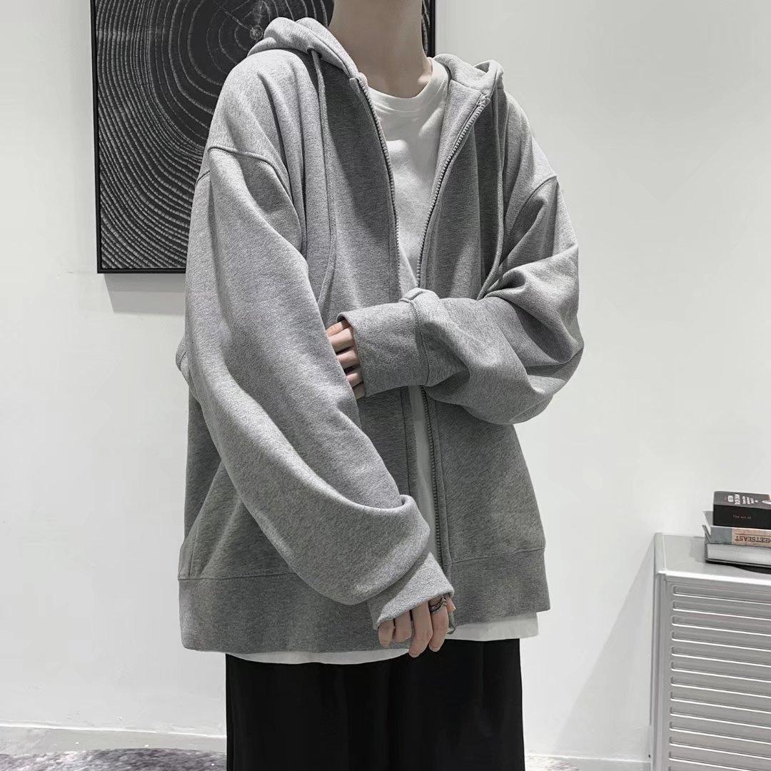 Autumn Male Oversized Men s Solid Color Hooded Coat Thick Cotton Sweatshirts Sportswear Cotton Plus Velvet Zipper Work Out Cardigan S 1398₽