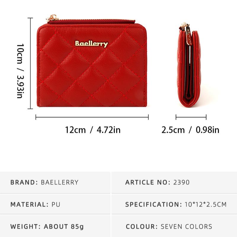 Baellerry Women's Short Pure Diamond Pattern Wallet Zipper Coin Purse Multi-card Slots Billfold Fashion Pu Leather Card Holder