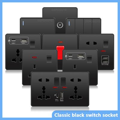 Universal Black USB Type-C 18W Smart Fast Charging Socket Double 5-pin Power Plug,UK  Electrical Internationa Wall Light Switch