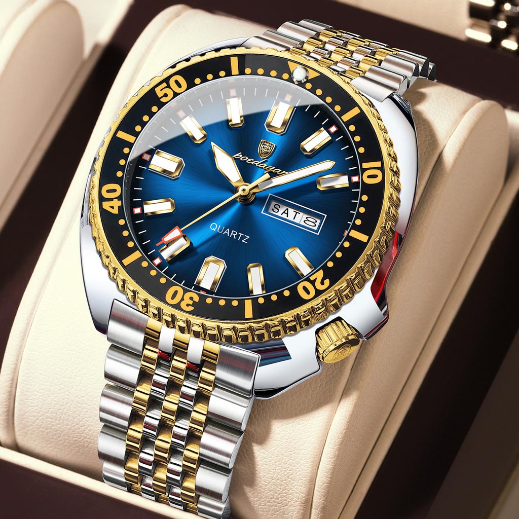 Business Men Watch Date Week Waterproof Luminous Luxury Man Wristwatch Stainless Steel Men's Quartz Watches Male