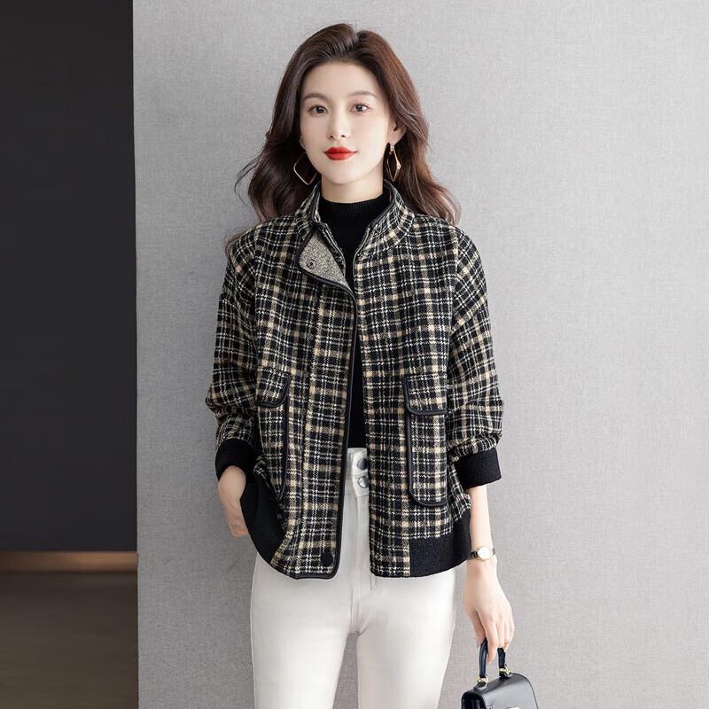

Women s Retro Plaid Stand Collar Jacket L