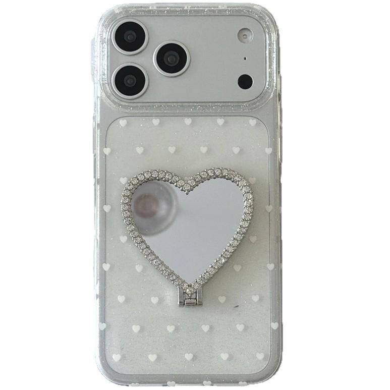 Rhinestone Heart Luxury Makeup Mirror Phone Case for iPhone 17/16 Pro Max/15/14