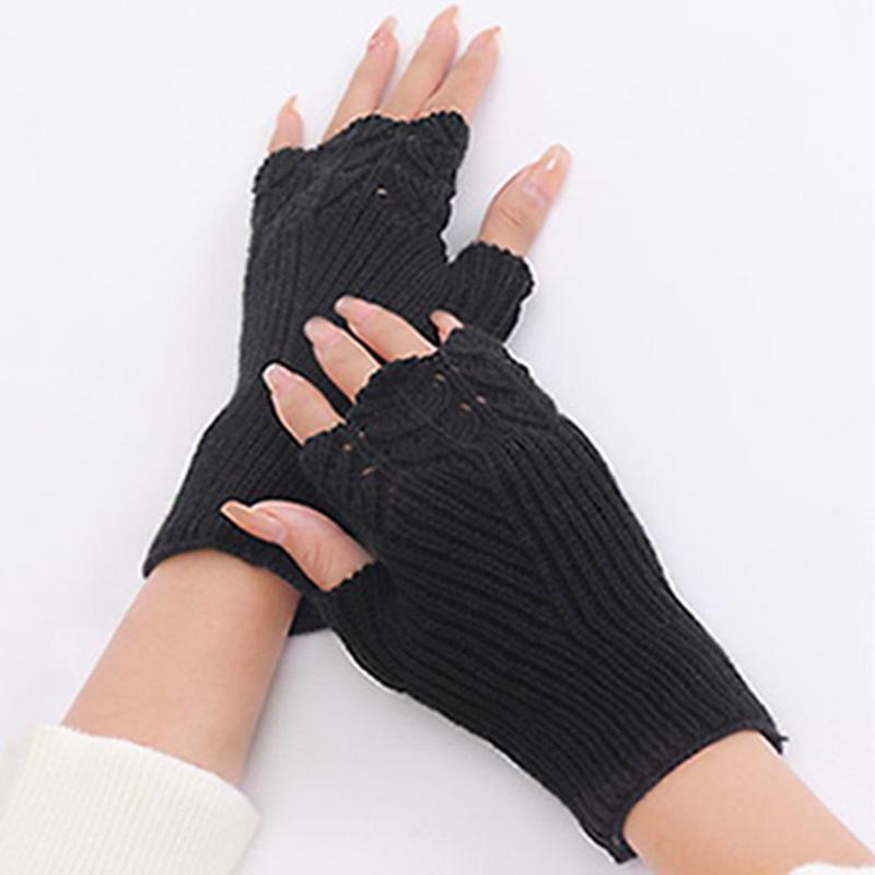 Autumn and Winter Women's Fashion All-match Knitted Warm Half Finger Gloves