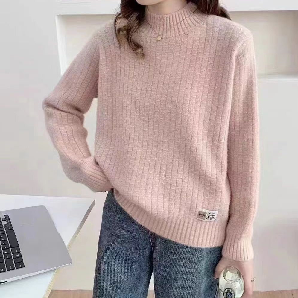 Women's Semi High Neck Sweater Thick and Loose Top Autumn and Winter Base Sweater