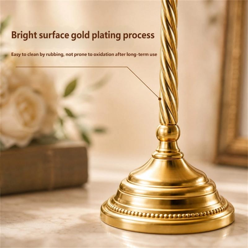Iron Candelabra Tapers Candle Holders Candlestick Centerpieces with Five Candle Positions, a Golden Finish, and Formal Dinner or Ceremony Table