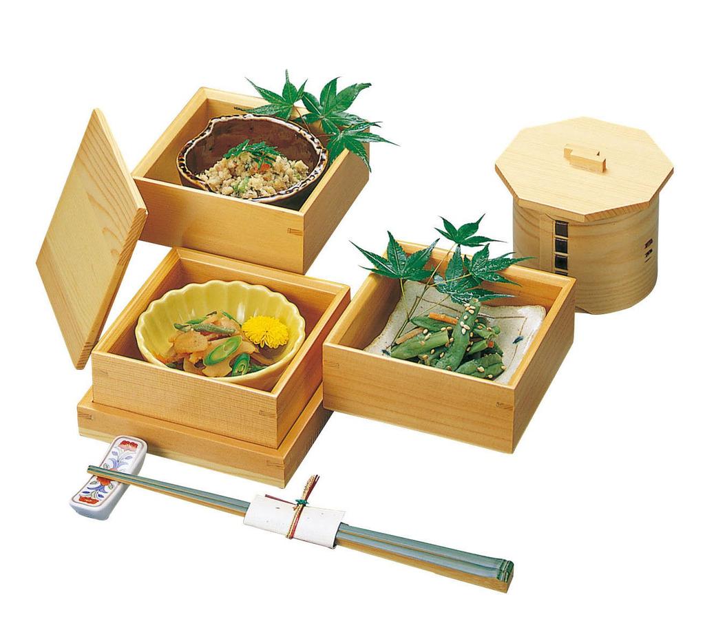Yamako Kiwabi Square Cooking Set with 27069 Box, Three-Tier Lid,