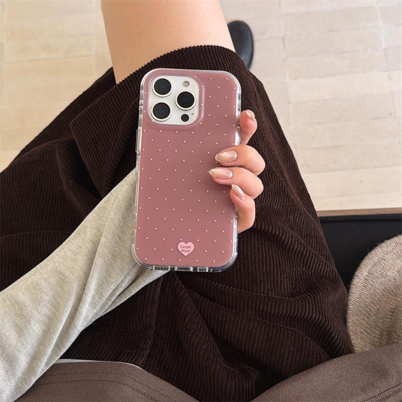 Niche Minimalist Polka Dot Heart Pendant for iPhone 17, 16 Pro Max, 15, 14 Mobile Phone Case