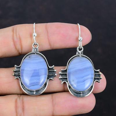 Boucles d'oreilles en agate bleue, bijoux originaux en pierres précieuses, boucles d'oreilles en argent sterling 925, boucles d'oreilles pendantes faites à la main, cadeaux de fiançailles, boucles d'oreilles neuves