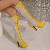 Dam Knähöga Stövlar Vår Sommar Damer Nätstövlar Högklackade Platåskor