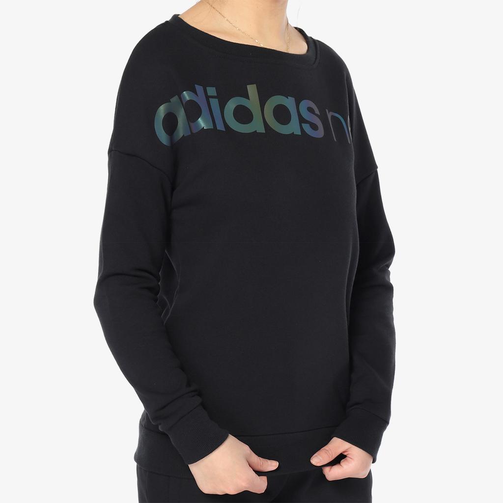 Adidas Neo Sports Lifestyle Series Knitted Crew Neck Casual Pullover Sweatshirt Women Sweatshirt Black Mystery-Asphalt-Blue CW5188