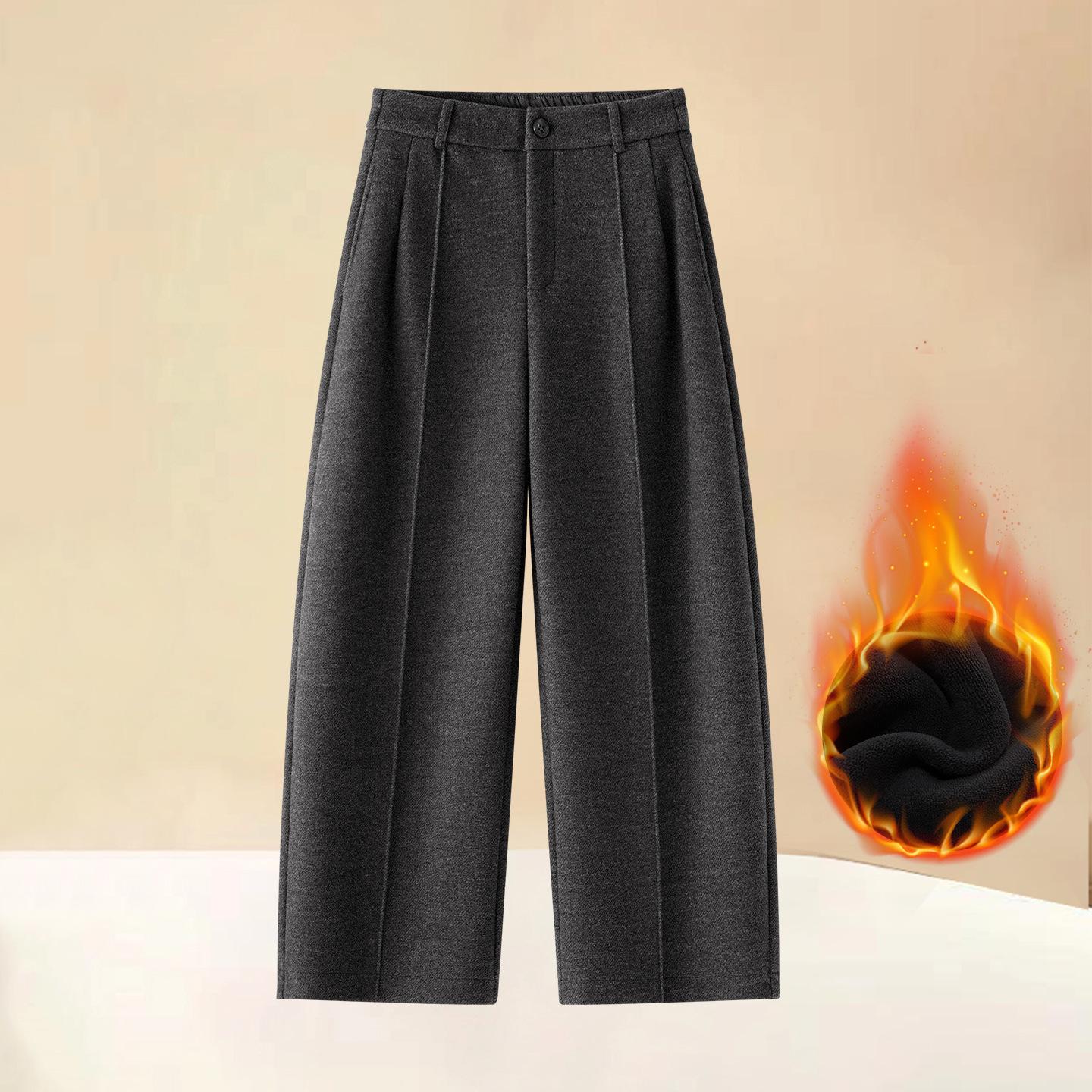 

Women s Plus Velvet Wool-Blend Wide-Leg Scimitar Pants - Winter Warm, Thick, Short-Length, Straight-Cut, Nine-Point Casual Style 3XL