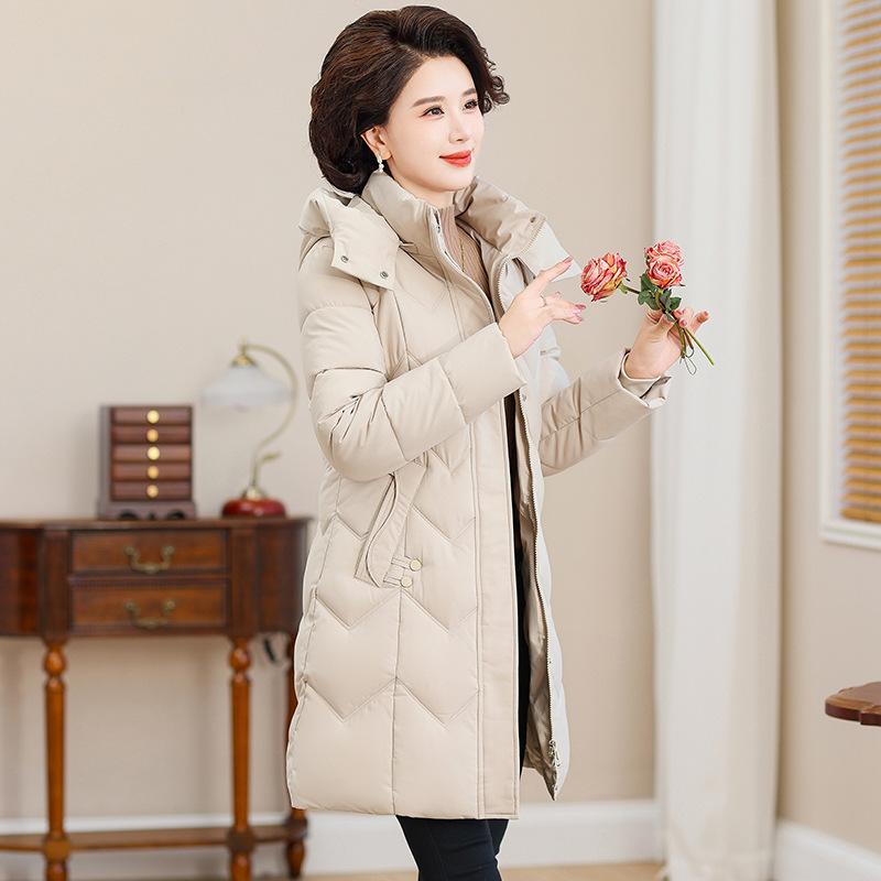 Middle-aged and Elderly Large-size Cotton-padded Clothes for Women's Medium and Long Loose Winter Hooded Down Cotton-padded Jackets