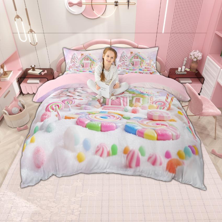 

Homewish Girls Merry Christmas Duvet Cover Set, Lovely Gingerbread Bedding Set, Cartoon Xmas Tree Bedroom Set, Room Decor DE XS 100x135cm 2pcs&set