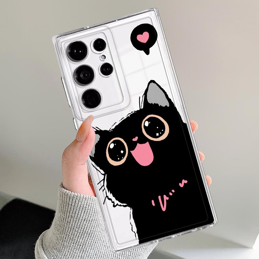 Funny Little Black Cat Phone Case for Galaxy S20 S21 S22 S23 S24 Plus S21 S22 S23 S24 Ultra S20 S21 S23 FE Note 20 Ultra 10Plus