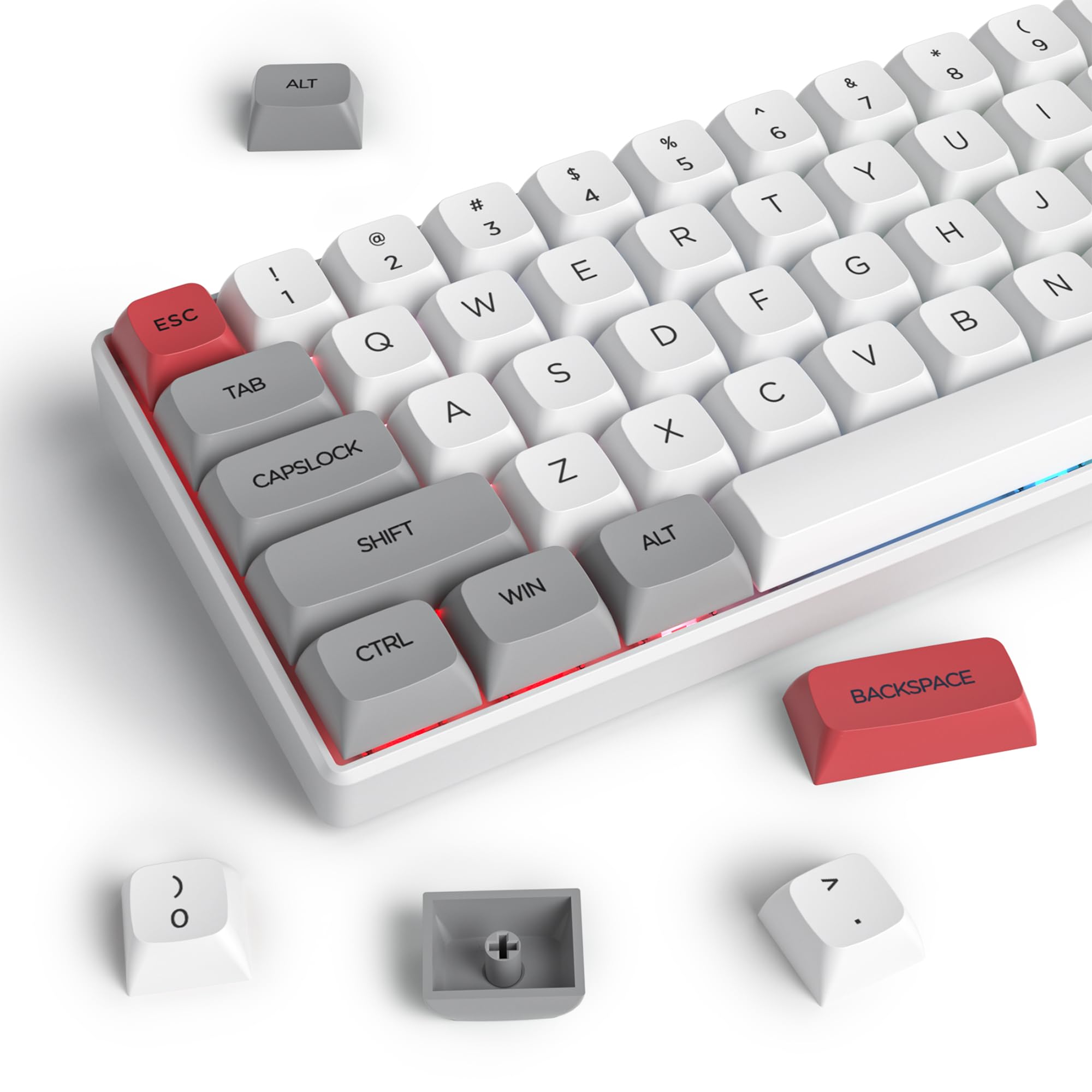 

XDA PBT 134 Клавіші Сіро-червоний Набір кастомних ковпачків для MX перемикачів 60 Ігрова механічна клавіатура Ковпачки клавіш, Сублімація барвника Cherry/Gatron Percent/68/GK61 (Білий