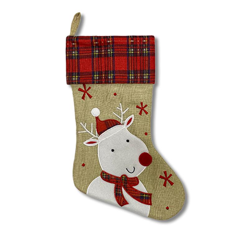 Christmas stockings old man snowman elk brown linen plaid Christmas gift stockings decorative candy bag