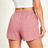 Women Plaid Casual Loose Fit Shorts with Drawstring Waist and Side Pockets Lightweight Breathable Fabric for Daily Wear