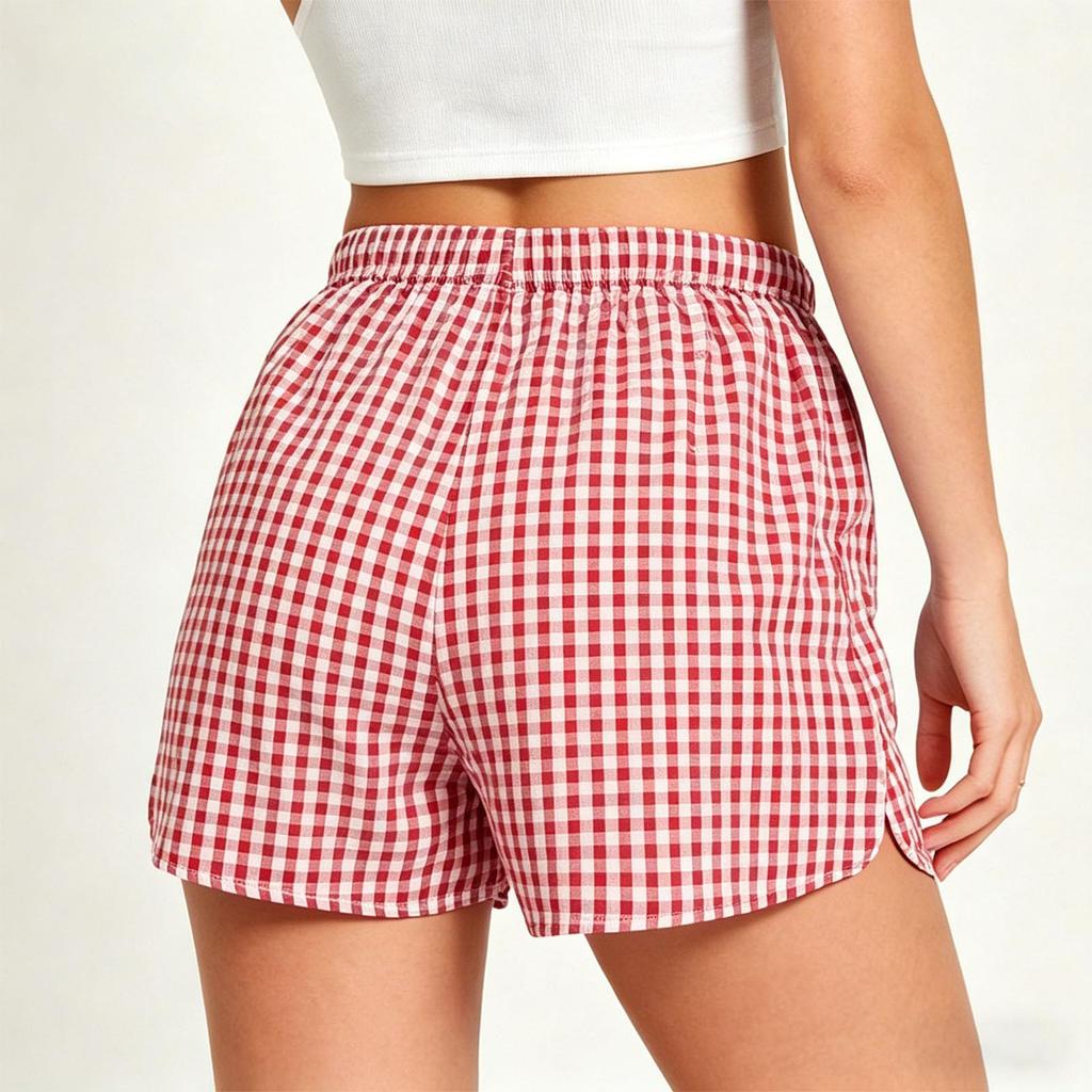 Women Plaid Casual Loose Fit Shorts with Drawstring Waist and Side Pockets Lightweight Breathable Fabric for Daily Wear