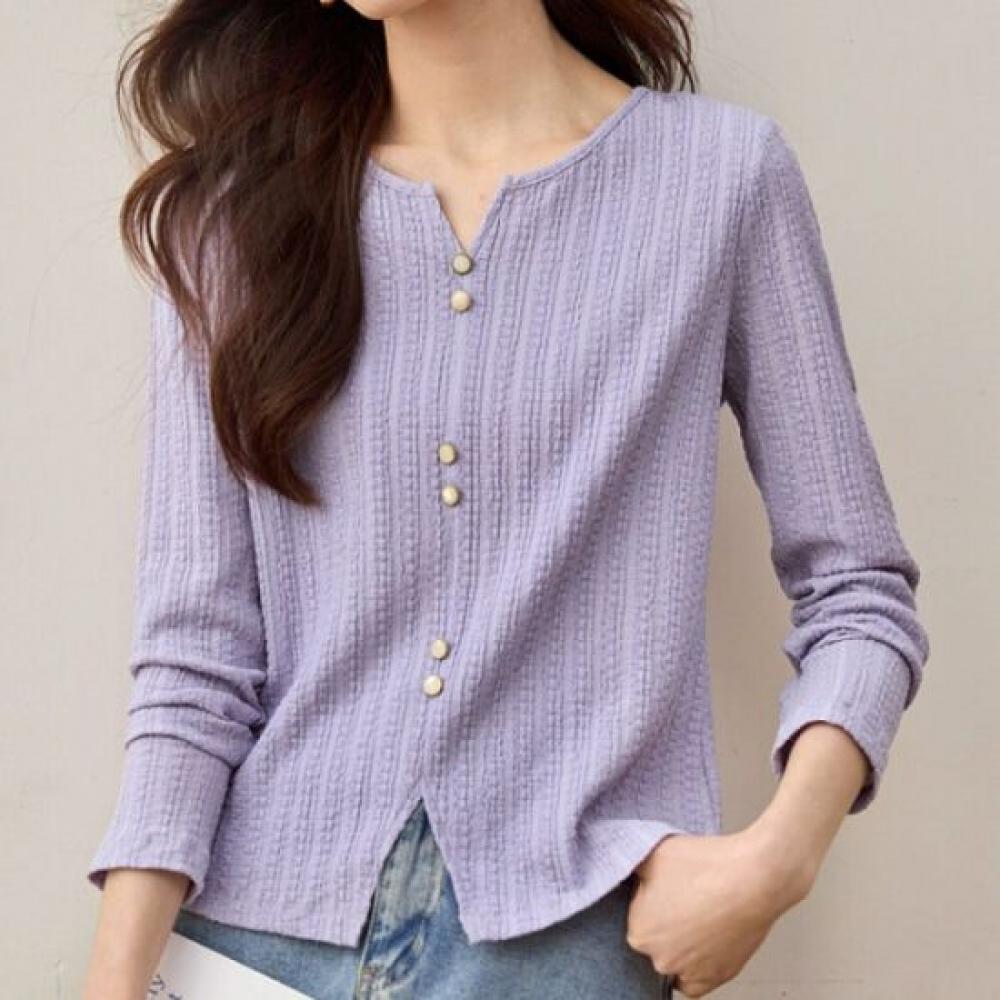 Navava Women BuTTon PoinT SliT Neck Long Sleeve T shirT nT2923