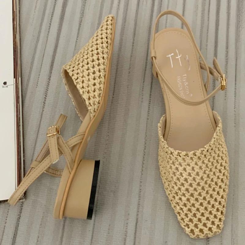 Fashion Fashion Back Strap Buckle Wedge Sandals Woman Retro Mesh Hollowed Women Sandals Comfortable Breathable Non-slip Slide Sandals
