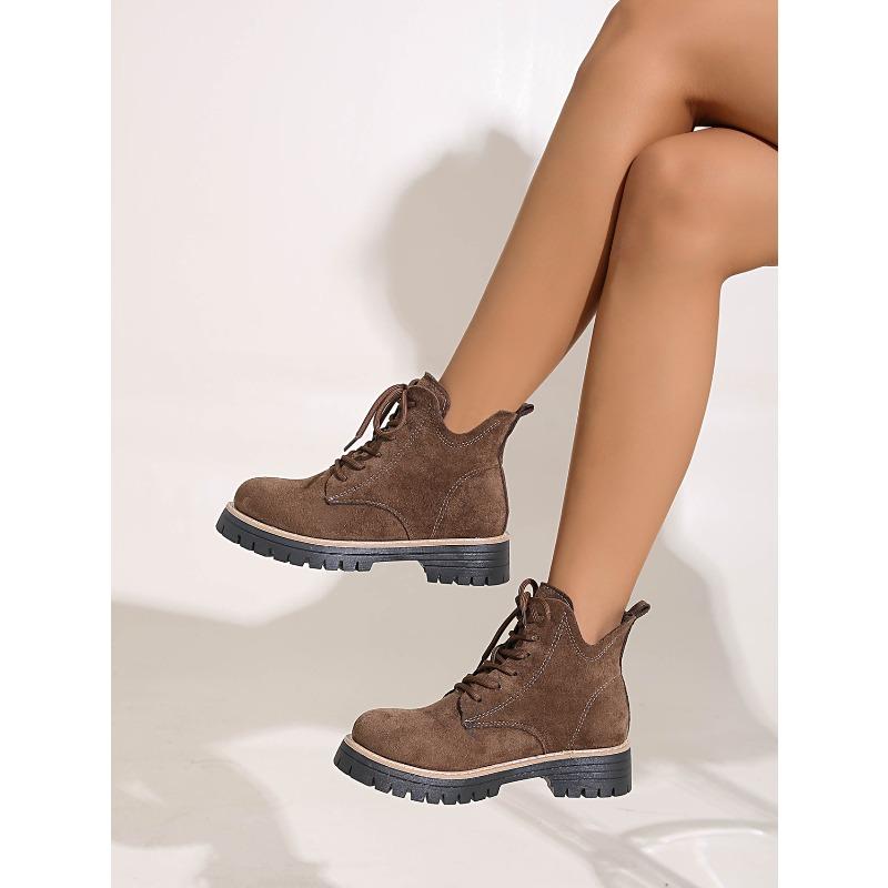 Winter 2025 Neue Runde Zehen Schnürung Martin Stiefel Britischer Stil Übergröße Retro Plateau Muffin Stiefel für Damen