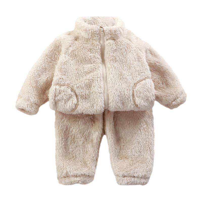 Dětská jednobarevná plyšová souprava se zipem nahoře a kalhotami