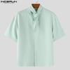 INCERUN Oversized Men Tie Up Short Sleeve Button Down Casual Loose Shirts