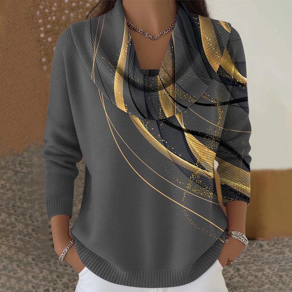 Dámský ležérní a módní svetr s dlouhým rukávem a potiskem, kulatým výstřihem