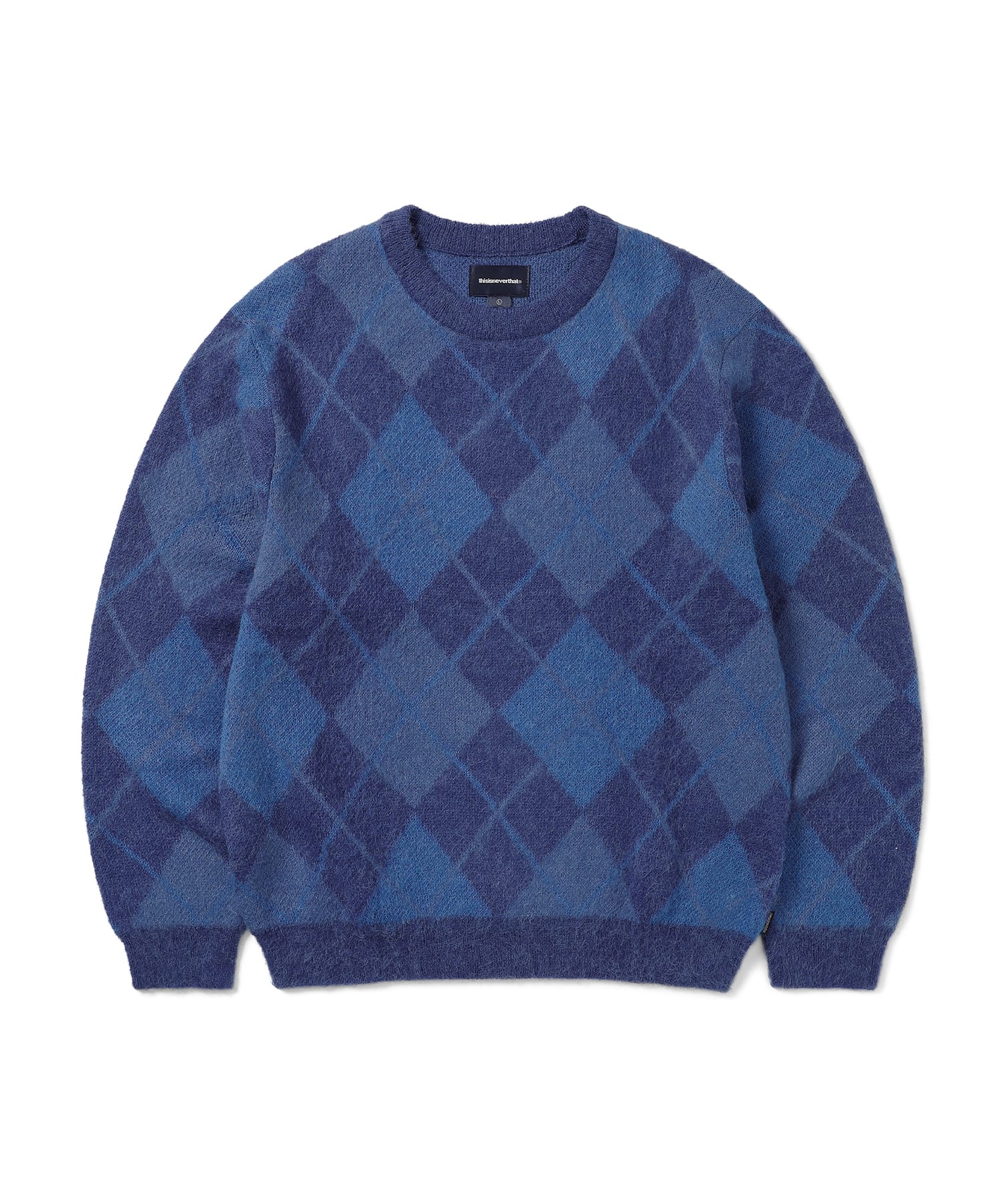 This Is Never That Mohair Argyle Knit Sweater Blue Xl