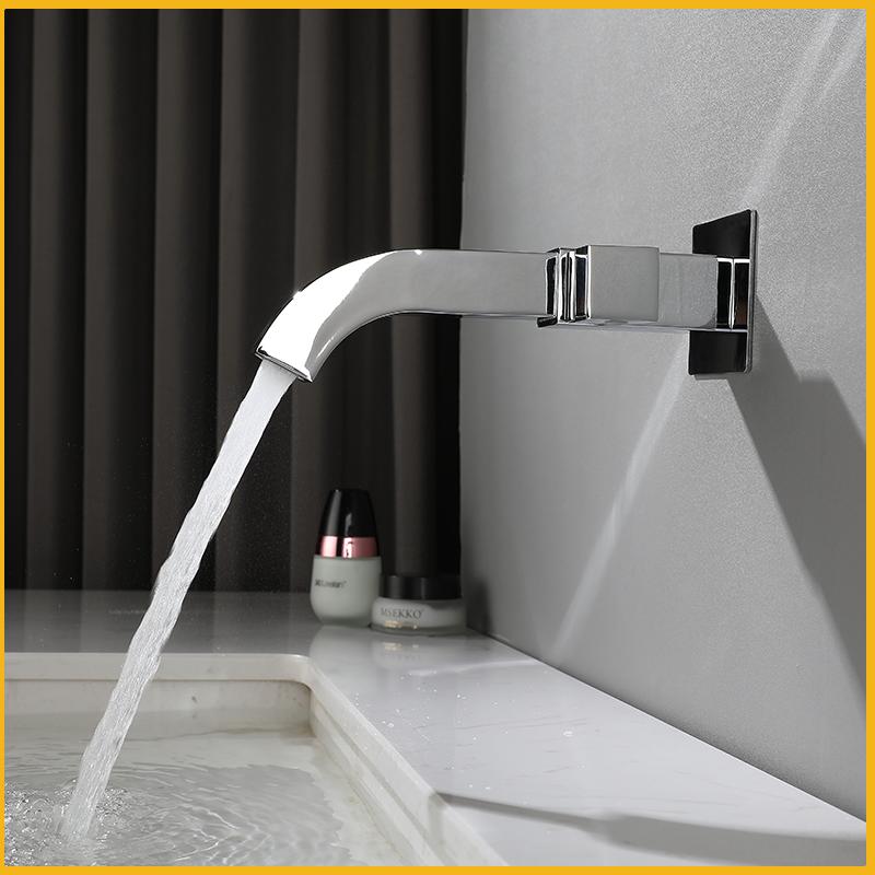 Rubinetto per Lavabo Quadrato da Parete per Bagno Oro Spazzolato Monoforo Freddo Ottone Rubinetto per Lavabo da Balcone Pozzetto per Mocio Cromo Nero Grigio