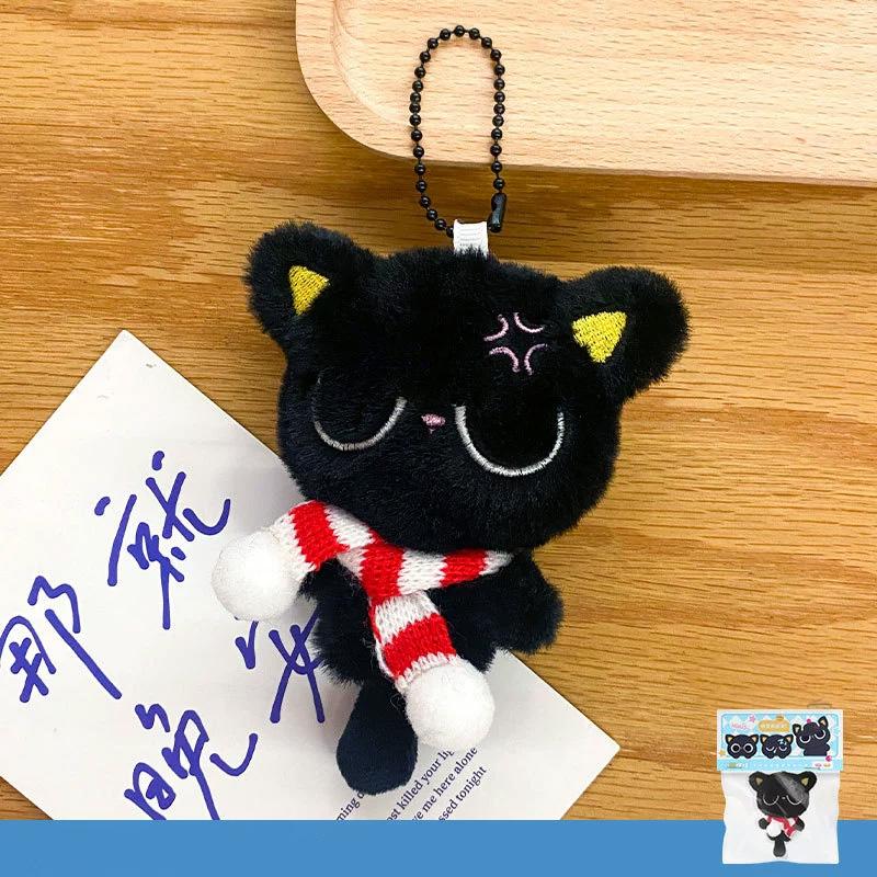 1PC Black Cat Bag Pendant Accessories Doll Pendant Cute Bag Keychain Key Ring Gifts Plush Phone Charms with Stripe Scarf