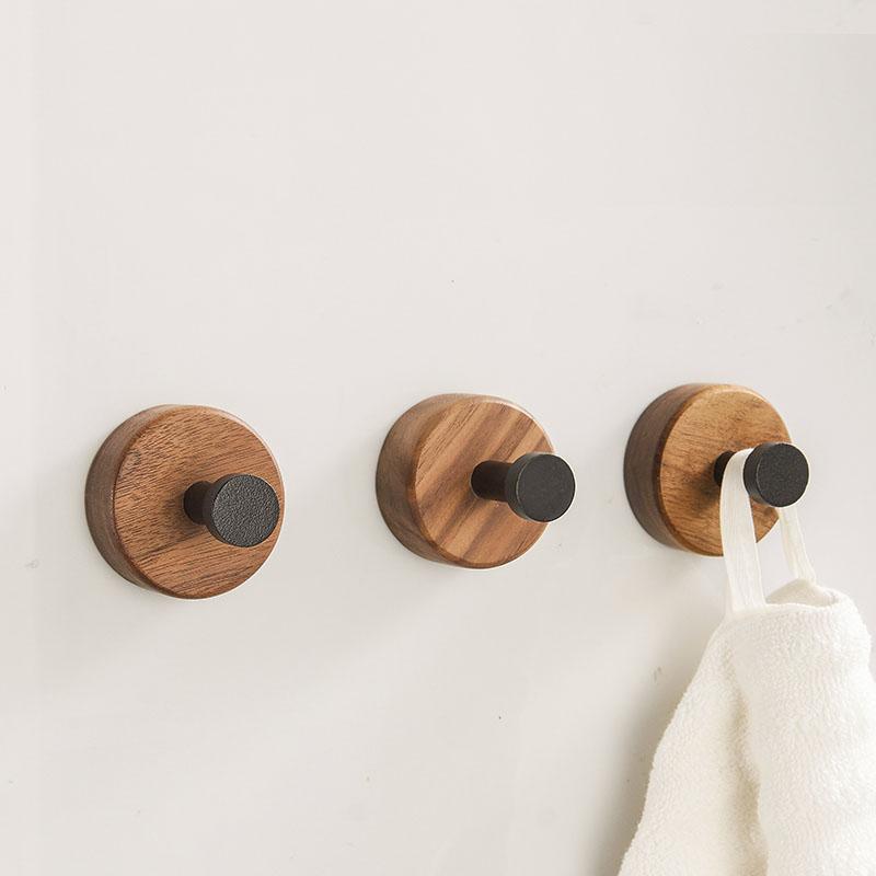 

3 шт. Черный крючок для полотенец в ванную комнату, без гвоздей, вешалка для одежды из грецкого ореха, крючок для халата, вешалки для одежды, аксессуары для ванной комнаты