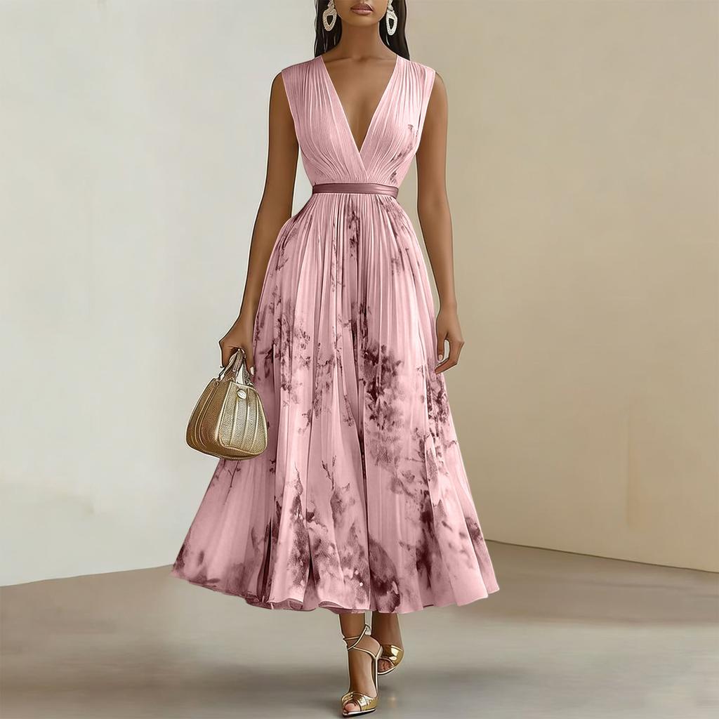 Women's Sleeveless Flower Printed Holiday Dress