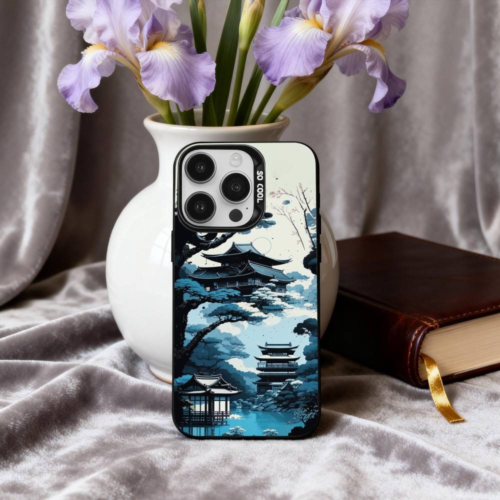 C-Chinese-E l-landscape-E Phone Case For iPhone17,16,15,14,13,12,11 Plus,Pro Max Black Candy Silver Plated Cover