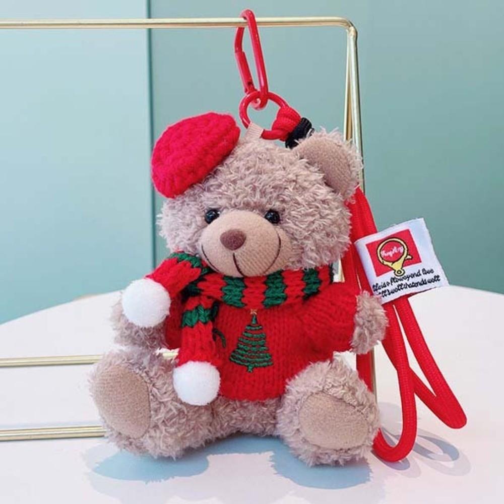 Red Beret Plush Bear Keychain Soft Plush Xmas Tree Bauble Cartoon Bag Charm  Festival Gathering