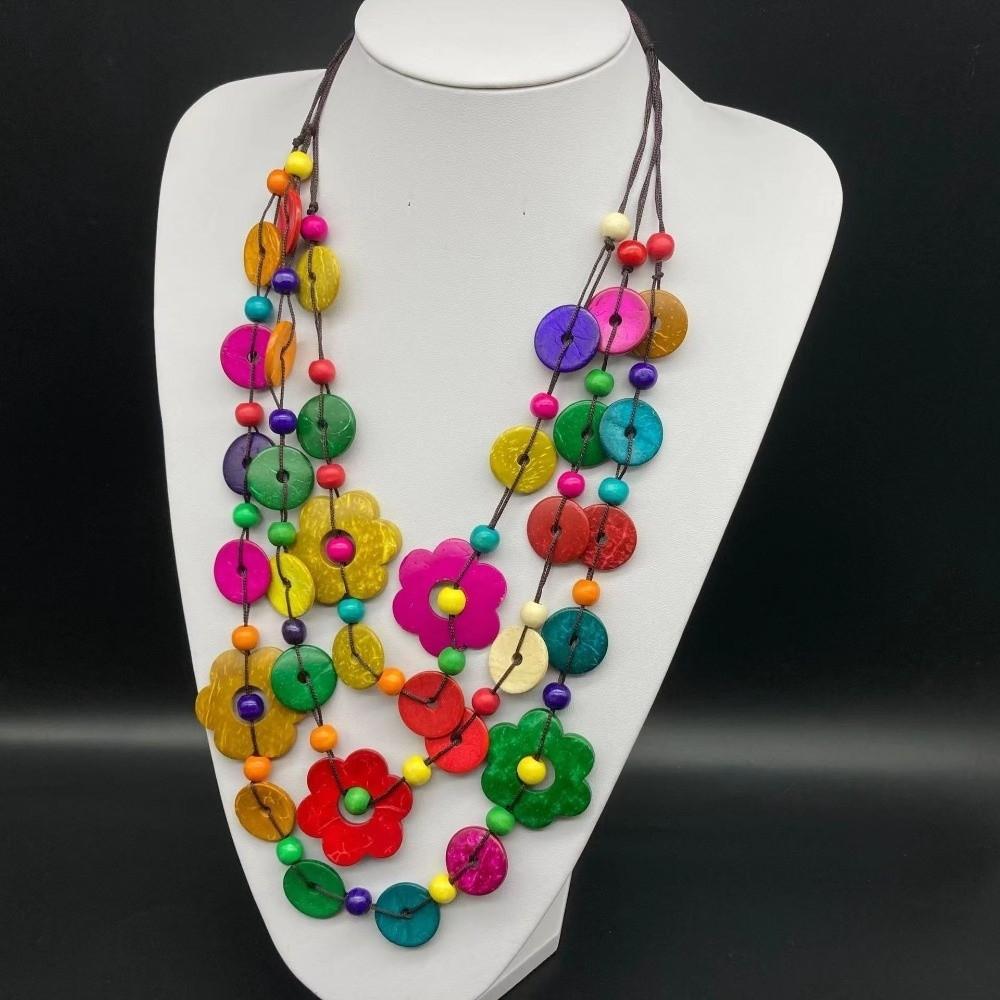 Wood Pendant Maxi Necklace Bohemian Flower Necklace Collar Ethnic Statement Choker