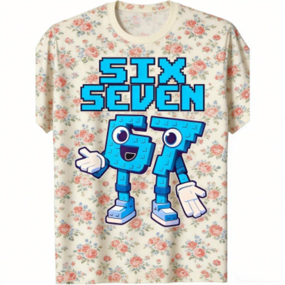 

Fashion Men s T-Shirt 67 Six Seven Flower Stripe Print Men s and Women s Tees Top Summer Short Sleeve O Neck Casual Outdoor Men s Clothing XXS