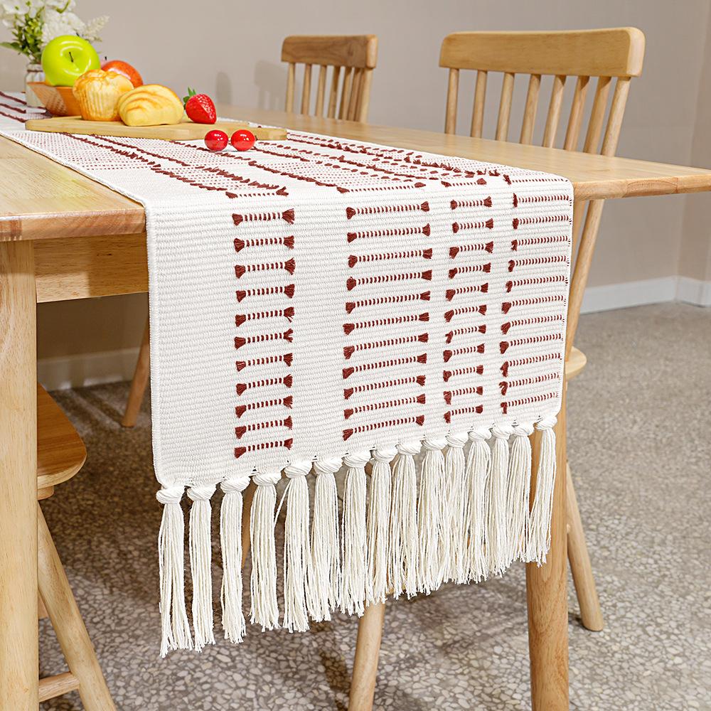 

Jacquard Cotton Linen Table Flag Bohemian Long Tablecloth Table Mat Handmade Fringe Coffee Table Film Cabinet Cover Towel 35x45