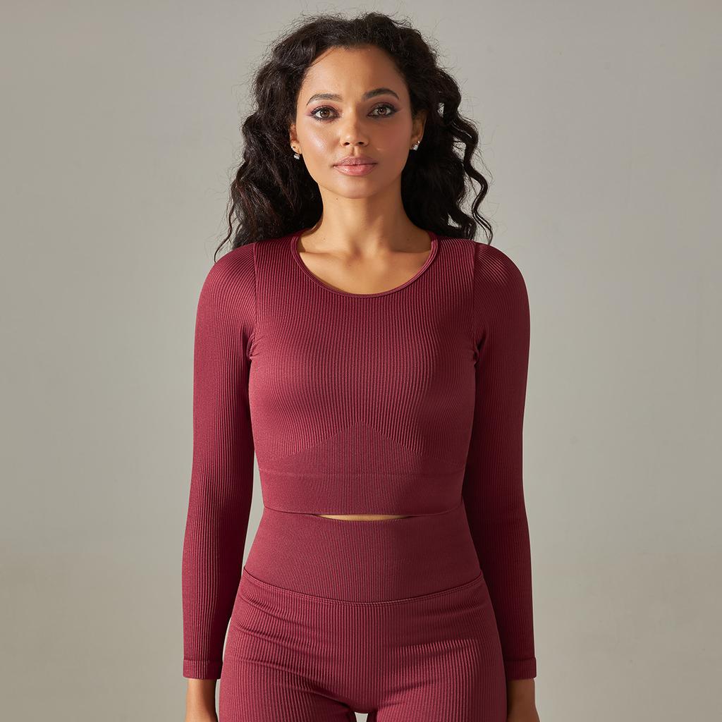 Seamless Solid Color Thread Tight Sexy Yoga Wear Long Sleeve Top Sports Running Fitness Wear