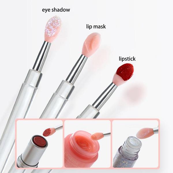 1pcs Flat Silicone Applicator Sticks Reusable Lip Brush With Cover For Dust Prevention Silicone Nail Powder Applying Tools