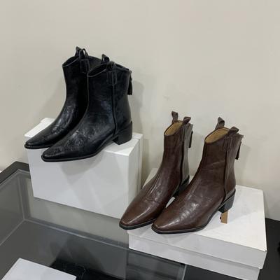 2025 Autumn and Winter New Pointed Head Low Tube Thin Martin Thick Heel Women's Fashion Soft-soled Women's Boots