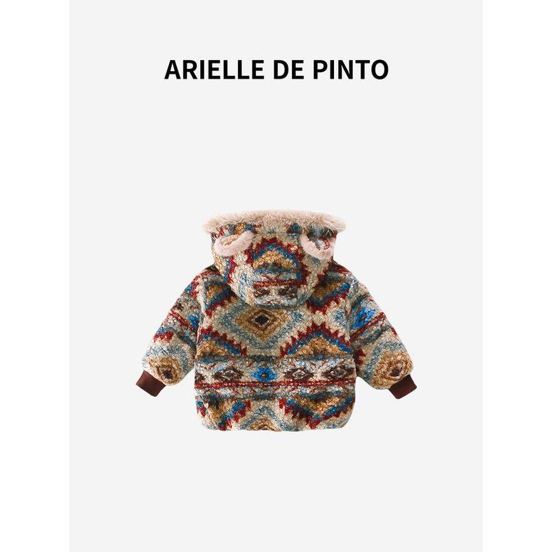 French Arielle De Pinto Winter Coat for Boys and Girls, Hooded Cartoon Top, Baby Fleece-Lined Thick Sweater