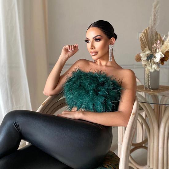 Party Crop Top Sexy Fluffy Skin-touch Sleeveless Off Shoulder Lady Camisole Night Party Clothes