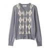 European and American style, new women's clothing, fashionable, versatile, cross-border French casual rhombus knitted sweater