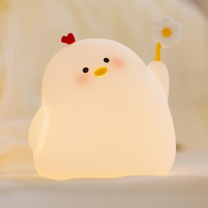 Rechargeable Chicken Silicone Night Lights Touch Control Dimmable Bedside Lamp Silicone Texture for Kids Nursery Room A0KF