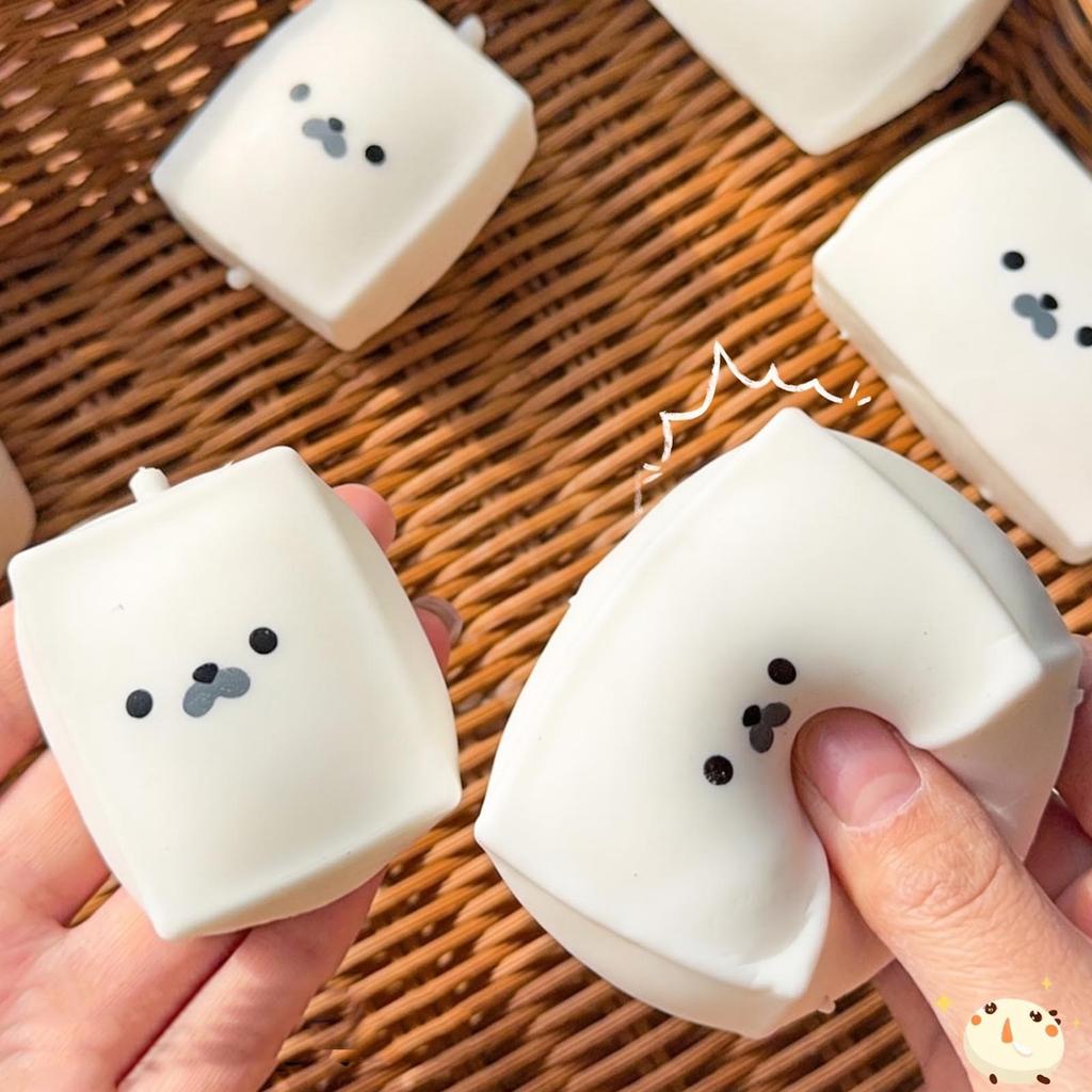 Squishy Squeeze Toy Decompression Cute Milk Cube Seal-shaped Slow Rising Balls Stress Relief Fidget Sensory Toy Birthday Gift