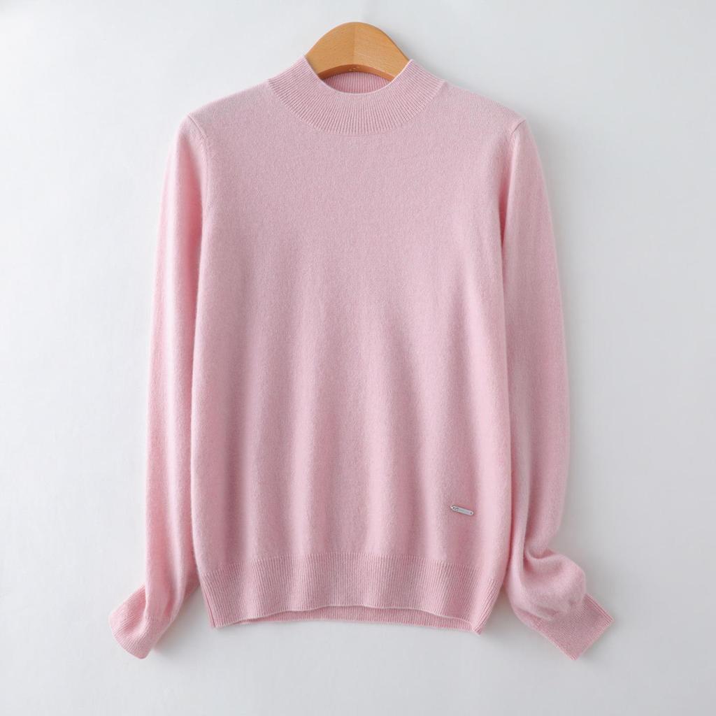 Autumn/Winter Women's Pure Cashmere Semi-High Neck Loose Knitted Sweater Pullover.