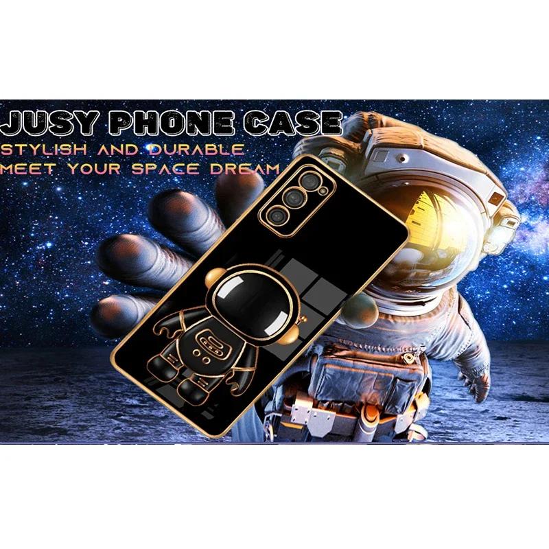 For Reno 12 Pro 13F Plating Astronaut Ring Stand Holder Case For OPPO A60 A79 A98 Realme C67 C65 Soft Silicone Shockproof Cover