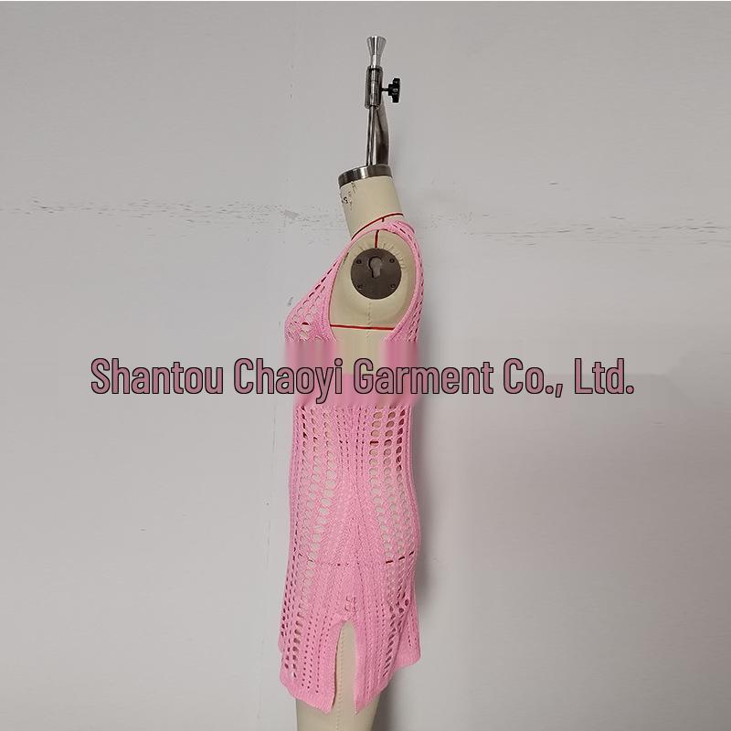 Women's Knit Bodycon V-Neck Slit Beach Cover-Up Dress