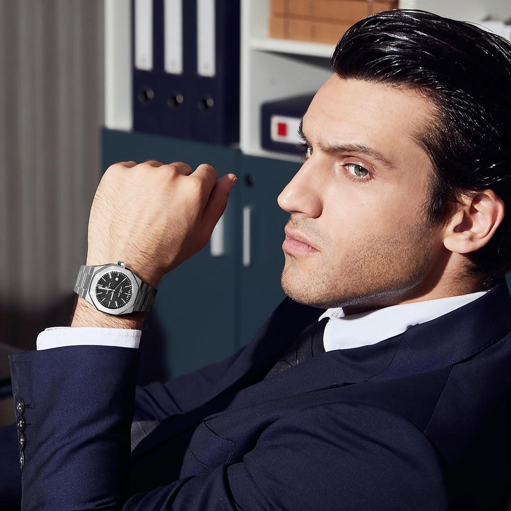 SAPPHERO Watches Octagonal Stainless Steel Waterproof Luminous Wristwatch Luxury Analog Quartz Watch Date Dress Business Watch Casual Luxury Design